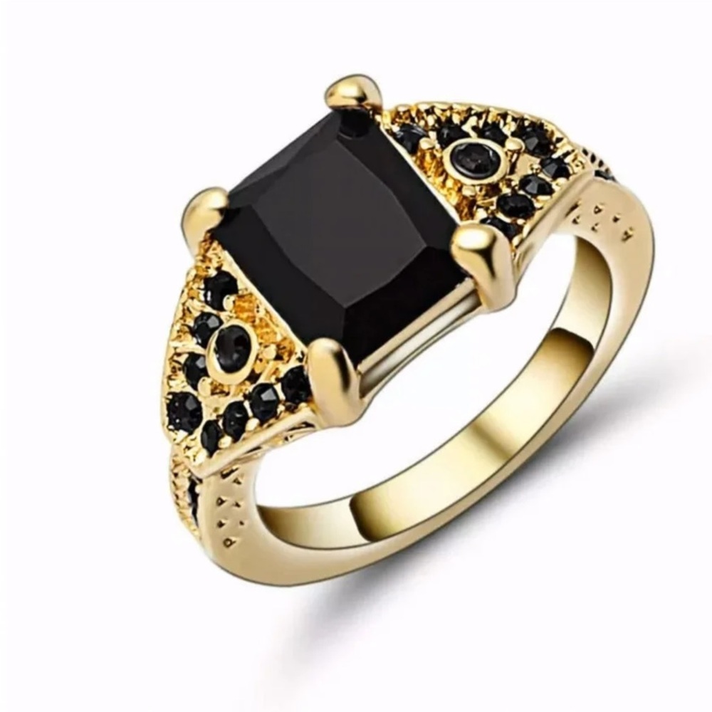 Black Sapphire 18K Yellow Gold Filled Ring Size 7